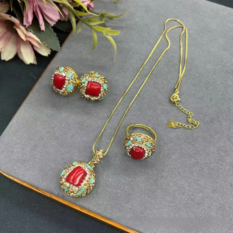 New Irregular Synthetic Coral Exquisite Necklace Earnail Ring Women'S Jewelry Set Simple And Personalized Lady Party Accessories
New Irregular Synthetic Coral Exquisite Necklace Earnail Ring Women'S Jewelry Set Simple And Personalized Lady Party Accessories