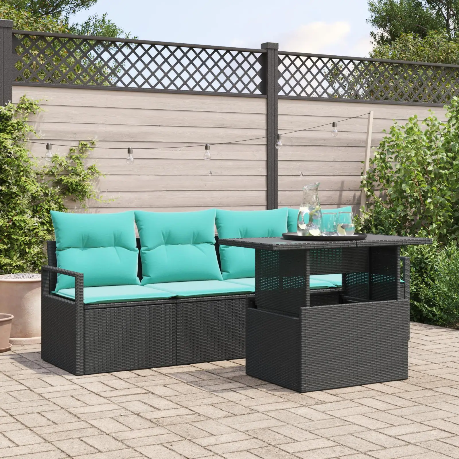 5 Piece Outdoor Sofa Set with Cushions Black Rattan Furniture Garden Lounge Seating 
5 Piece Outdoor Sofa Set with Cushions Black Rattan Furniture Garden Lounge Seating