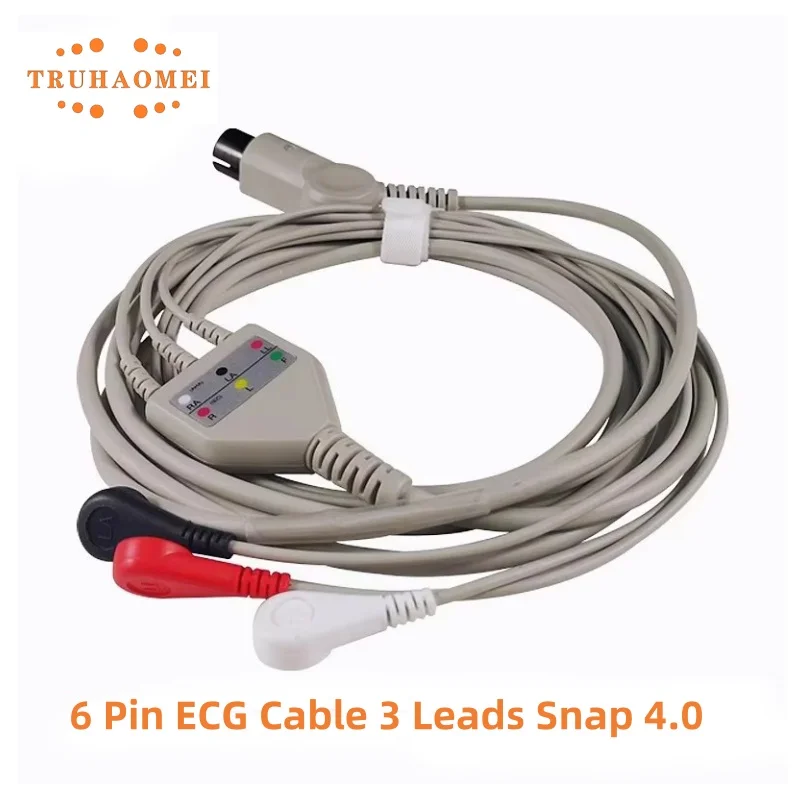Snap 4.0 ECG Cable One Piece 6 Pin 3 Leads AHA Standard for Multi Brand Patient Monitor Mindray Carewell Edan Biolight CSI AAMI
Snap 4.0 ECG Cable One Piece 6 Pin 3 Leads AHA Standard for Multi Brand Patient Monitor Mindray Carewell Edan Biolight CSI AAMI