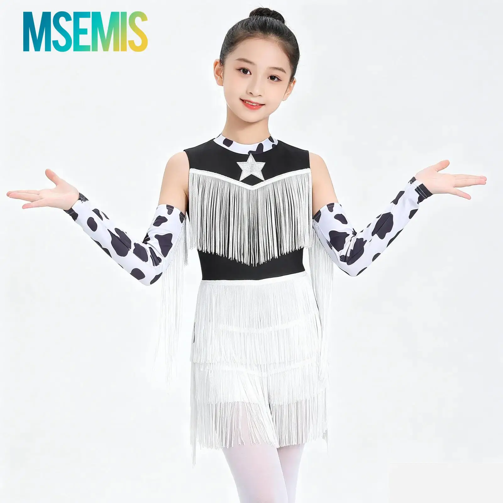 Girls Fringed Western Cowgirl Cosplay Costume Dance Outfit Printed Sleeveless Layered Tassel Jumpsuit with Fringed Gloves
Girls Fringed Western Cowgirl Cosplay Costume Dance Outfit Printed Sleeveless Layered Tassel Jumpsuit with Fringed Gloves