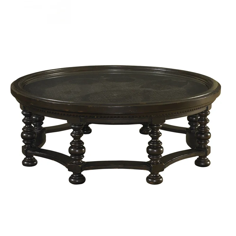 American country solid wood round coffee table black vintage villa high-end tempered glass double low table table
American country solid wood round coffee table black vintage villa high-end tempered glass double low table table