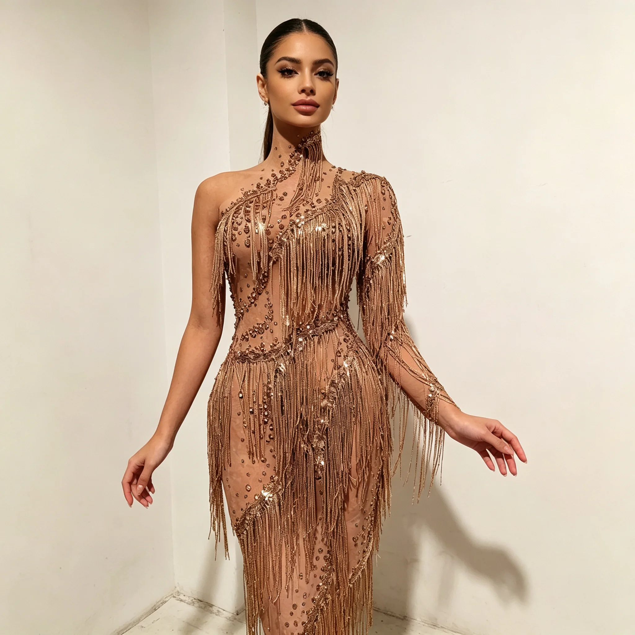Sexy women's one-shoulder tight dress shiny fringed dress celebration birthday party nightclub party stage performance wear
Sexy women's one-shoulder tight dress shiny fringed dress celebration birthday party nightclub party stage performance wear