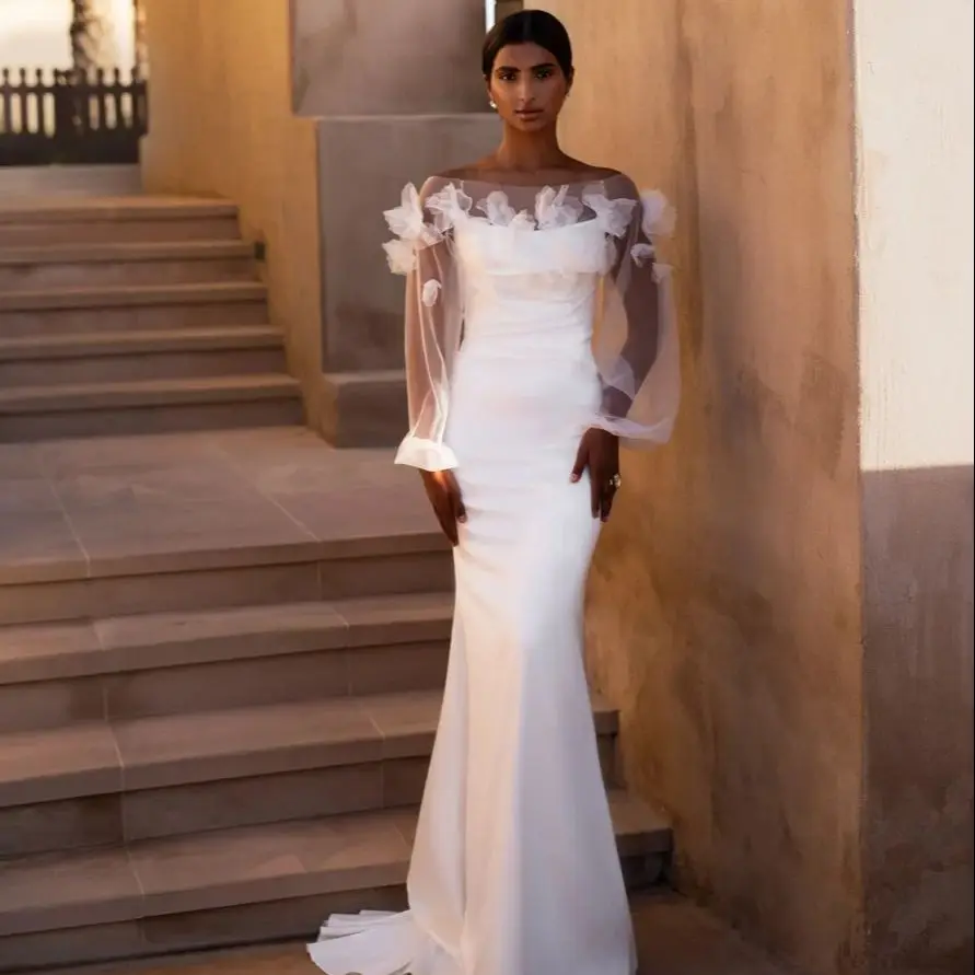 Morden White Wedding Dresses for Women Modest Mermaid 3D Flowers Appliqued Bridal Gowns Full Sleeves Customized Robes de mariée
Morden White Wedding Dresses for Women Modest Mermaid 3D Flowers Appliqued Bridal Gowns Full Sleeves Customized Robes de mariée