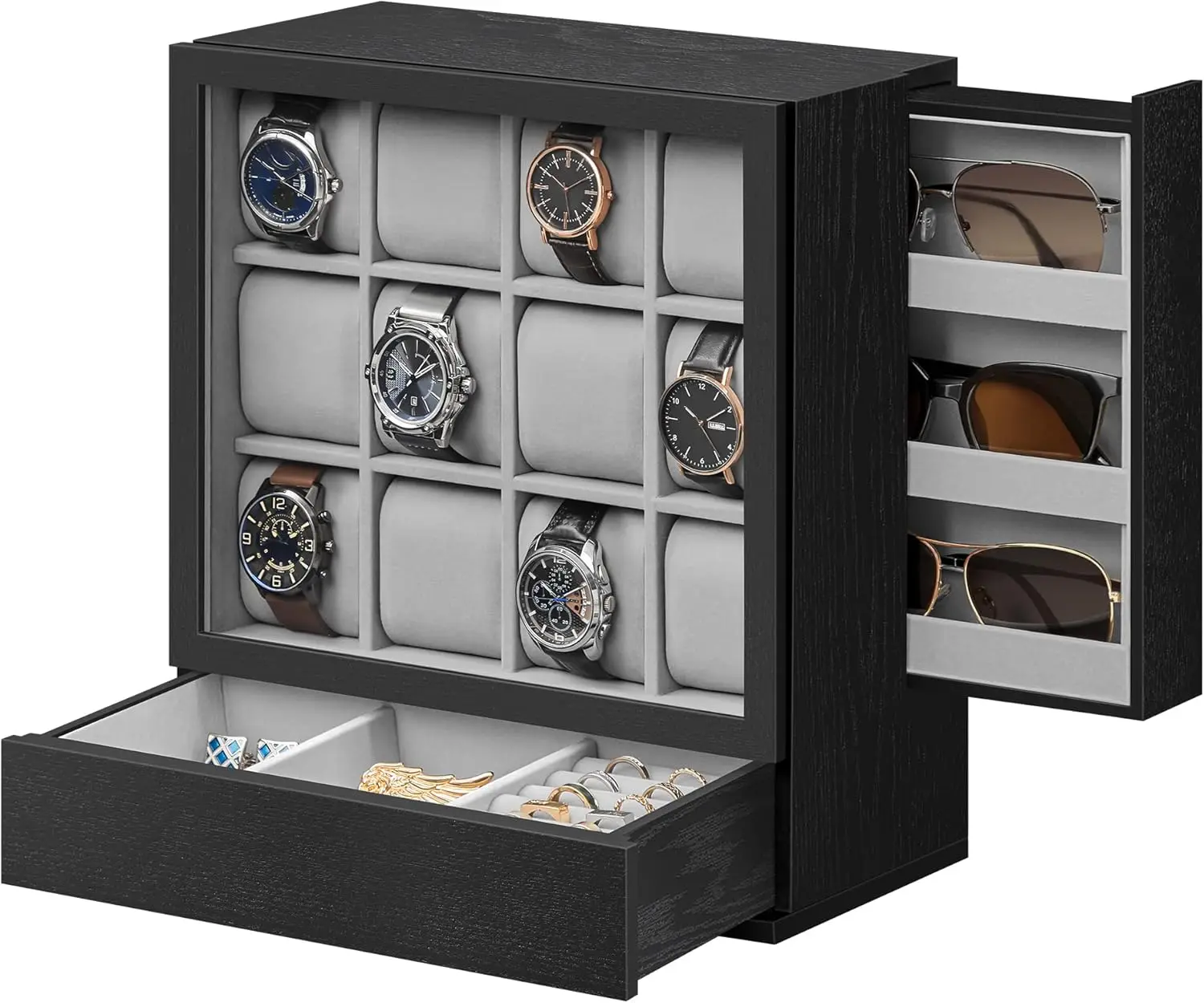 12-Slot Watch Box with Window, Solid Wood Veneer, Velvet Lining, Vertical Storage, Space-Saving, Gift Idea, Ebony Black
12-Slot Watch Box with Window, Solid Wood Veneer, Velvet Lining, Vertical Storage, Space-Saving, Gift Idea, Ebony Black