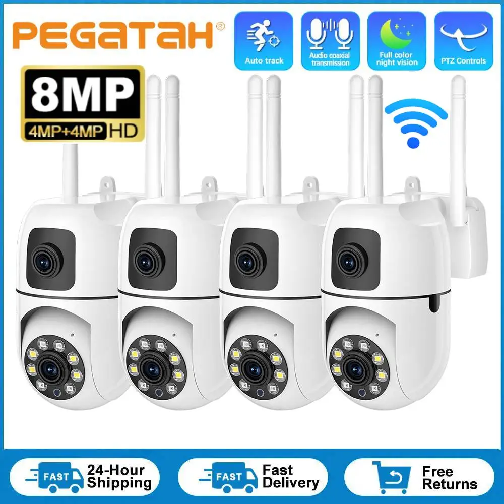 4PCS 8MP HD Wifi Surveillance PTZ Camera Outdoor Dual Lens Dual Screen AI Auto Tracking IP Security Protection Camera CCTV Video
4PCS 8MP HD Wifi Surveillance PTZ Camera Outdoor Dual Lens Dual Screen AI Auto Tracking IP Security Protection Camera CCTV Video