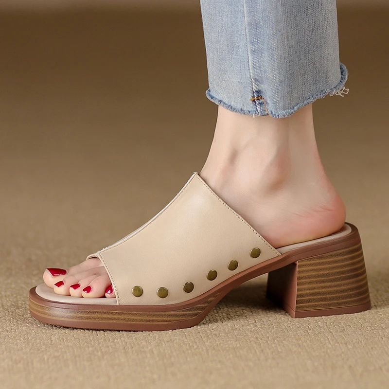Summer Sandals Cowhide Retro Shoes For Women Slip On French Style Woman Slippers On Heel 6CM Elegant Open Toe Sandals
Summer Sandals Cowhide Retro Shoes For Women Slip On French Style Woman Slippers On Heel 6CM Elegant Open Toe Sandals