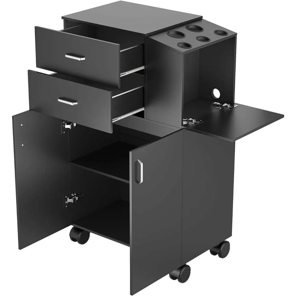 Black Beauty Salon Trolley Cart with Wheels, 2 Drawer Salon Station Rolling Cart w/5 Hair Dryer Holders & 1 Large Cabinet
Black Beauty Salon Trolley Cart with Wheels, 2 Drawer Salon Station Rolling Cart w/5 Hair Dryer Holders & 1 Large Cabinet