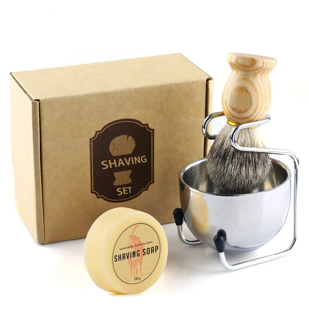 4in1 Men Shaving Brush Kit 100% Natural Badger Hair Brush Wood Handle Stainless Steel Holder Bowl Mug Soap Grooming Shave Set
4in1 Men Shaving Brush Kit 100% Natural Badger Hair Brush Wood Handle Stainless Steel Holder Bowl Mug Soap Grooming Shave Set
