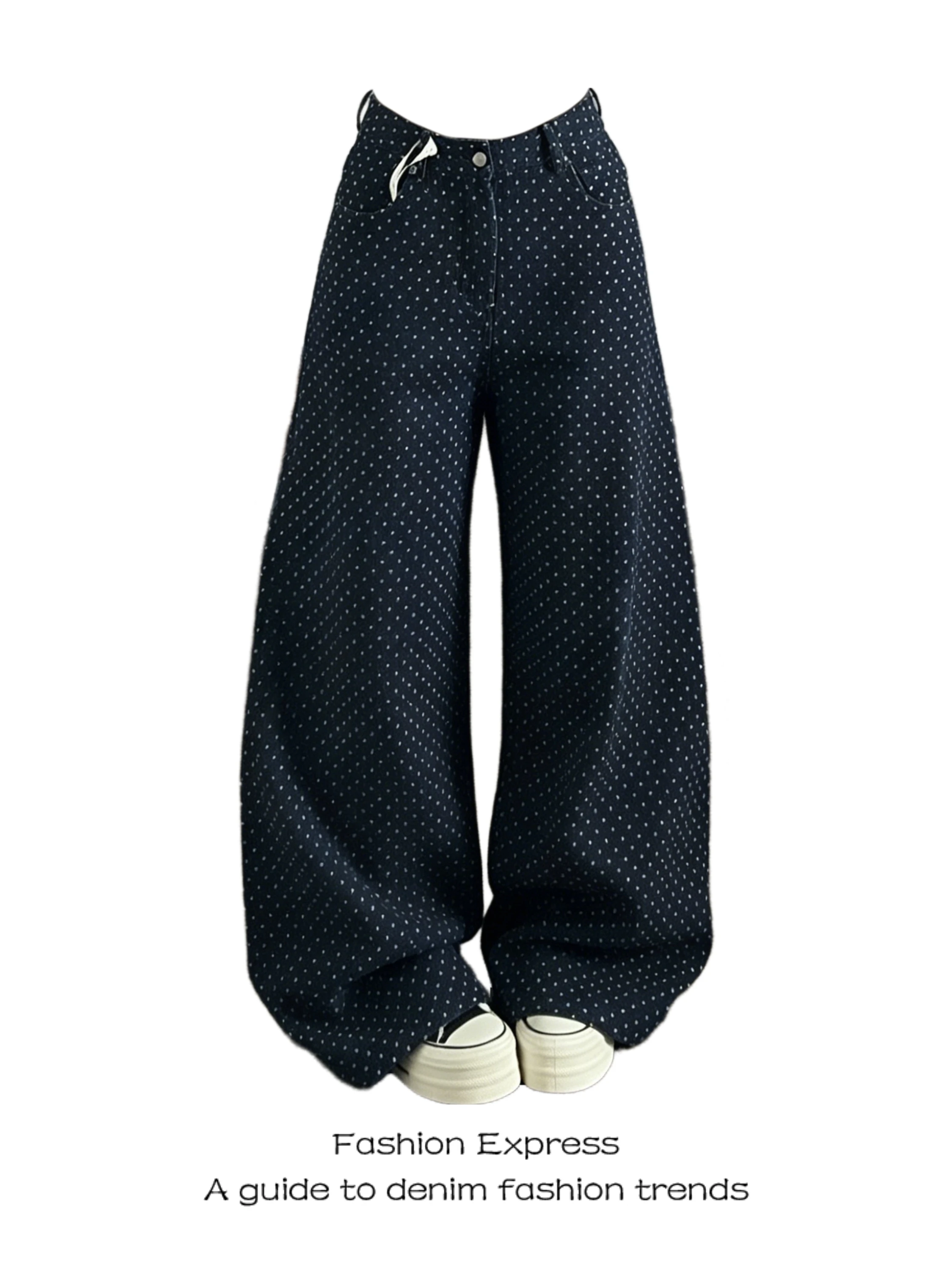 Summer Polka Dot Women's Wide Leg Jeans Cool Casual High Waist Denim Pants Knife Loose Fit Trousers for Young Ladies
Summer Polka Dot Women's Wide Leg Jeans Cool Casual High Waist Denim Pants Knife Loose Fit Trousers for Young Ladies
