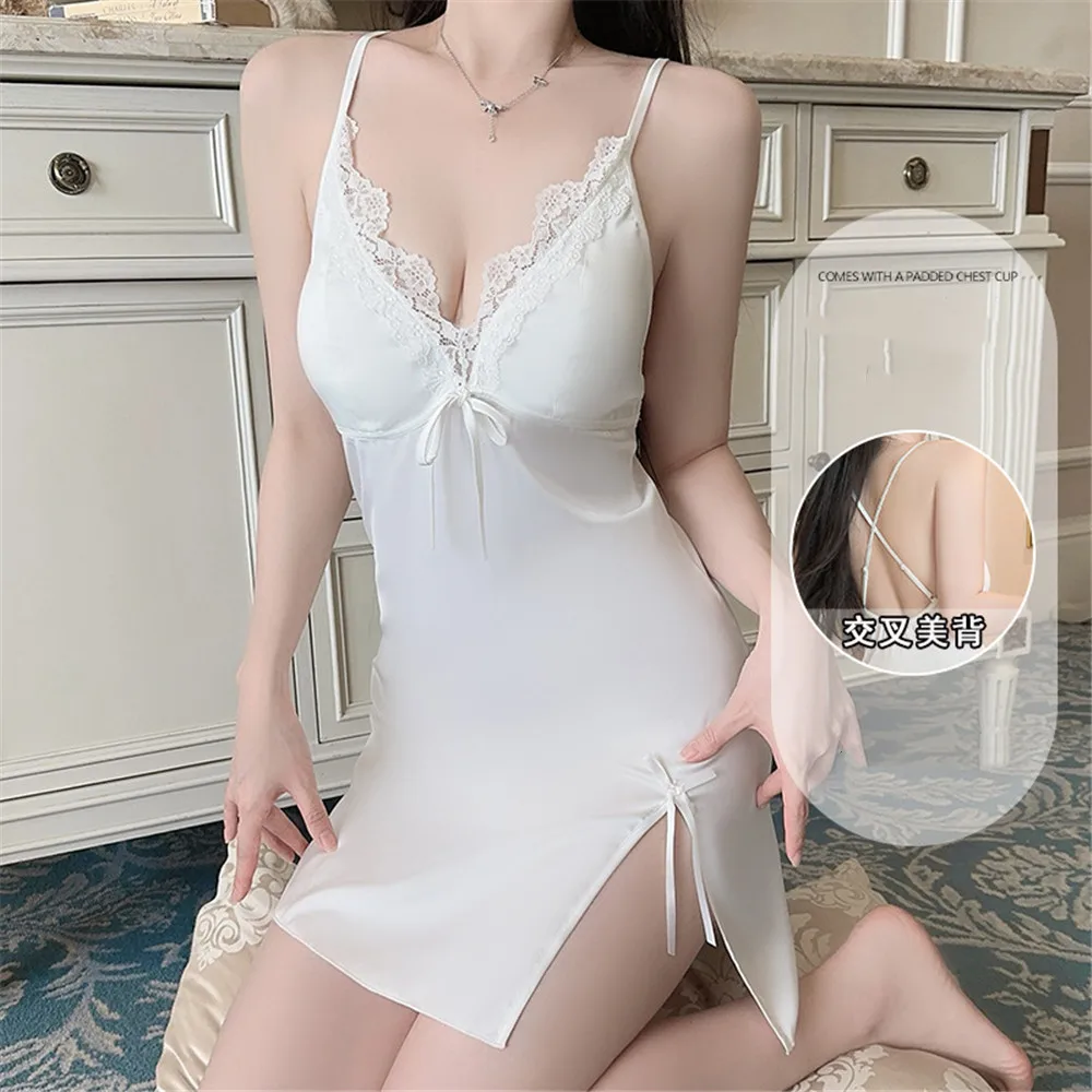 Suspender Split Nightgown Sexy Backless Nightdress Home Clothese Summer Ice Silk Sleepwear Lounge Wear
Suspender Split Nightgown Sexy Backless Nightdress Home Clothese Summer Ice Silk Sleepwear Lounge Wear