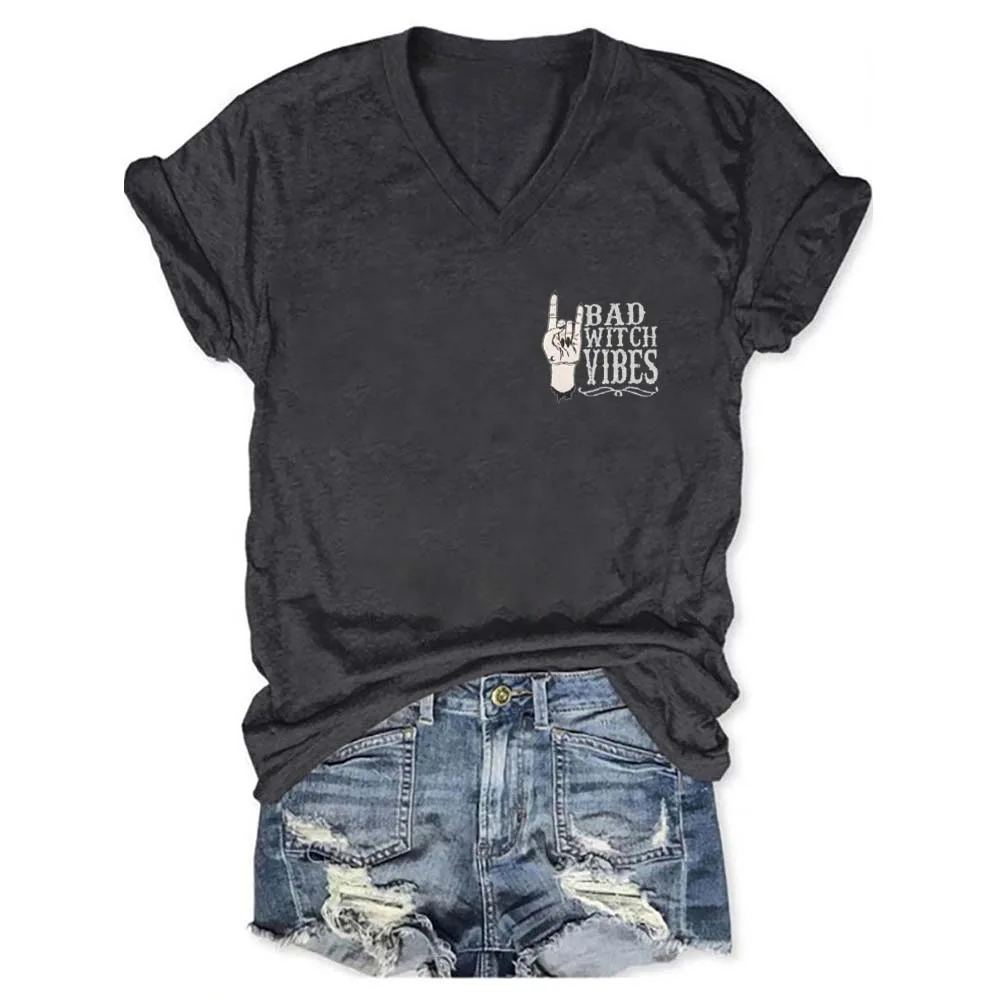 Rheaclots Women's Bad Witch Vibes Embroidered V-neck Short Sleeve T-Shirt
Rheaclots Women's Bad Witch Vibes Embroidered V-neck Short Sleeve T-Shirt