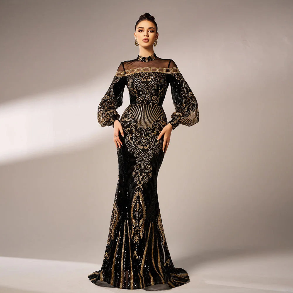 Black Women Dresses Long Sleeved O-neck Long Sequined Bridesmaid Gowns Elegant Banquet Mesh Fishtail Evening Party Dresses
Black Women Dresses Long Sleeved O-neck Long Sequined Bridesmaid Gowns Elegant Banquet Mesh Fishtail Evening Party Dresses