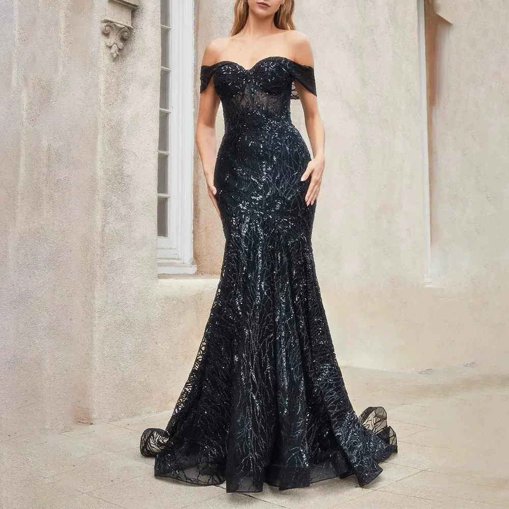Elegant Black Evening Dresses Formal Party Prom Gowns Off-Shoulder Trumpet Sequined Evening Prom Dresses Customized
Elegant Black Evening Dresses Formal Party Prom Gowns Off-Shoulder Trumpet Sequined Evening Prom Dresses Customized