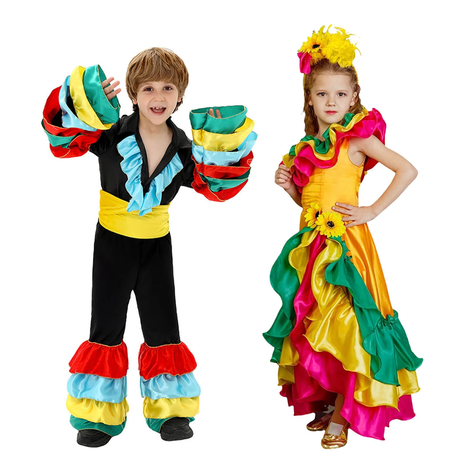 Boys Girls Brazilian Dancer Costume Cosplay Children Spanish Flamenco Rumba Samba Dance Costume Rio Carnival Dress Bodysuit Suit
Boys Girls Brazilian Dancer Costume Cosplay Children Spanish Flamenco Rumba Samba Dance Costume Rio Carnival Dress Bodysuit Suit