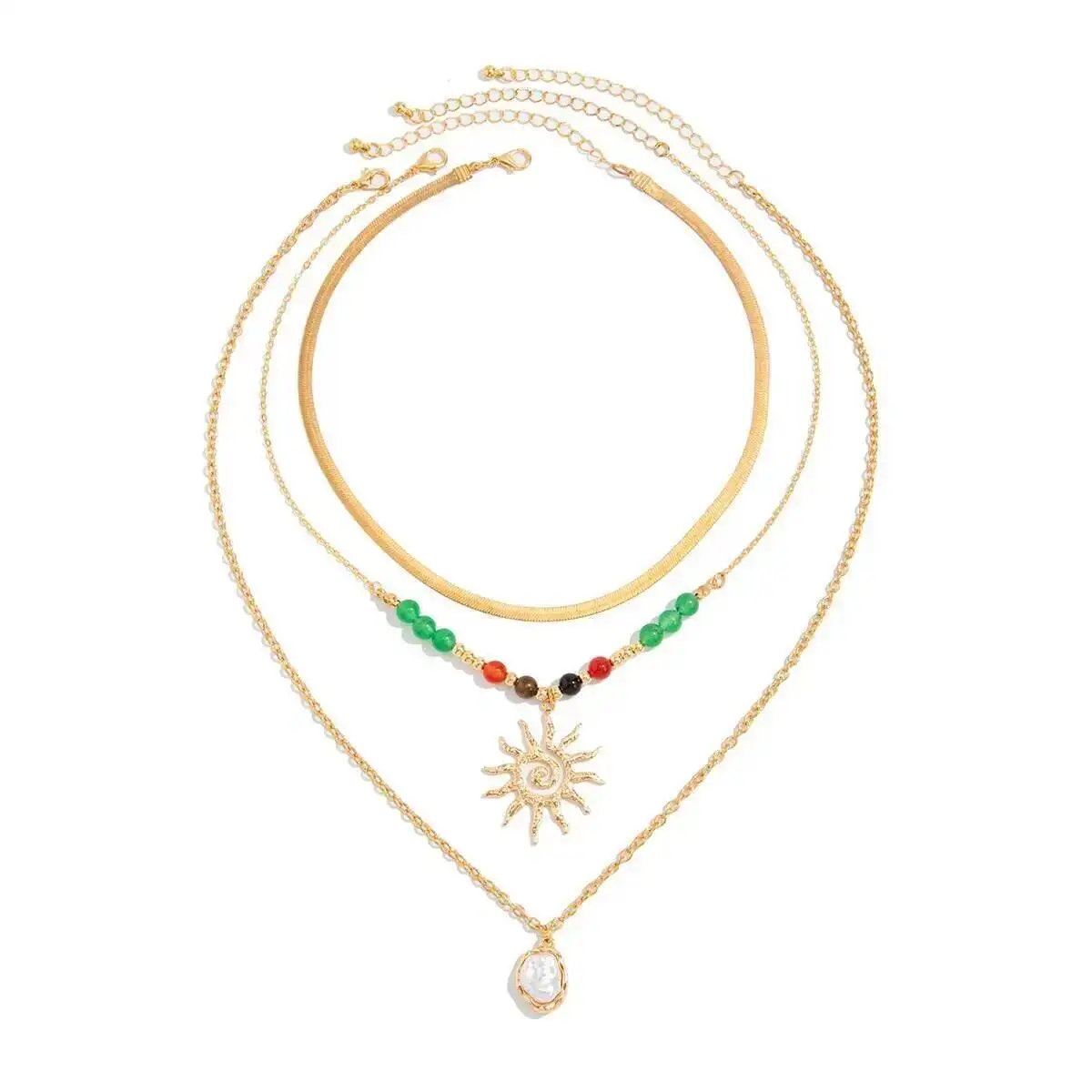KunJoe 3 Pcs/Set Boho Imitation Pearl Sun Pendant Necklace for Women Ethnic Multilayer Flat Snake Chain Necklace Beaded Choker
KunJoe 3 Pcs/Set Boho Imitation Pearl Sun Pendant Necklace for Women Ethnic Multilayer Flat Snake Chain Necklace Beaded Choker