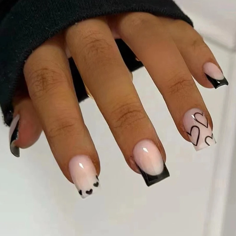 24Pcs Short Ballet Wearable Black False Nails Full Cover Glossy Nail Art Artificial Press on Nails Simple Heart Stick on Nails
24Pcs Short Ballet Wearable Black False Nails Full Cover Glossy Nail Art Artificial Press on Nails Simple Heart Stick on Nails
