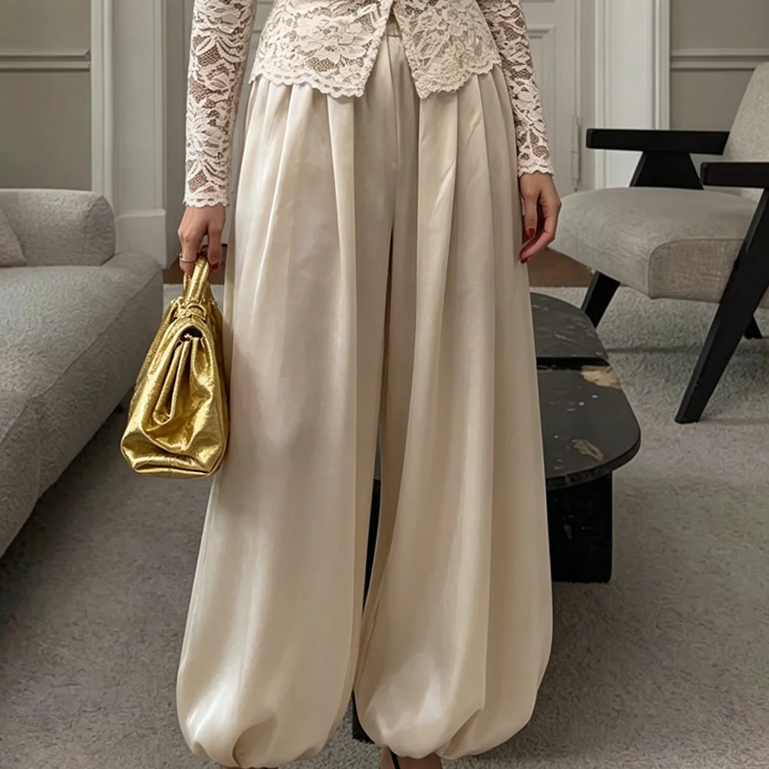 PUAL 2026 New Women Satin Harem Pants, high elastic waist, loose balloon ankle cuffs, silky glossy fabric, casual daily wear
PUAL 2026 New Women Satin Harem Pants, high elastic waist, loose balloon ankle cuffs, silky glossy fabric, casual daily wear