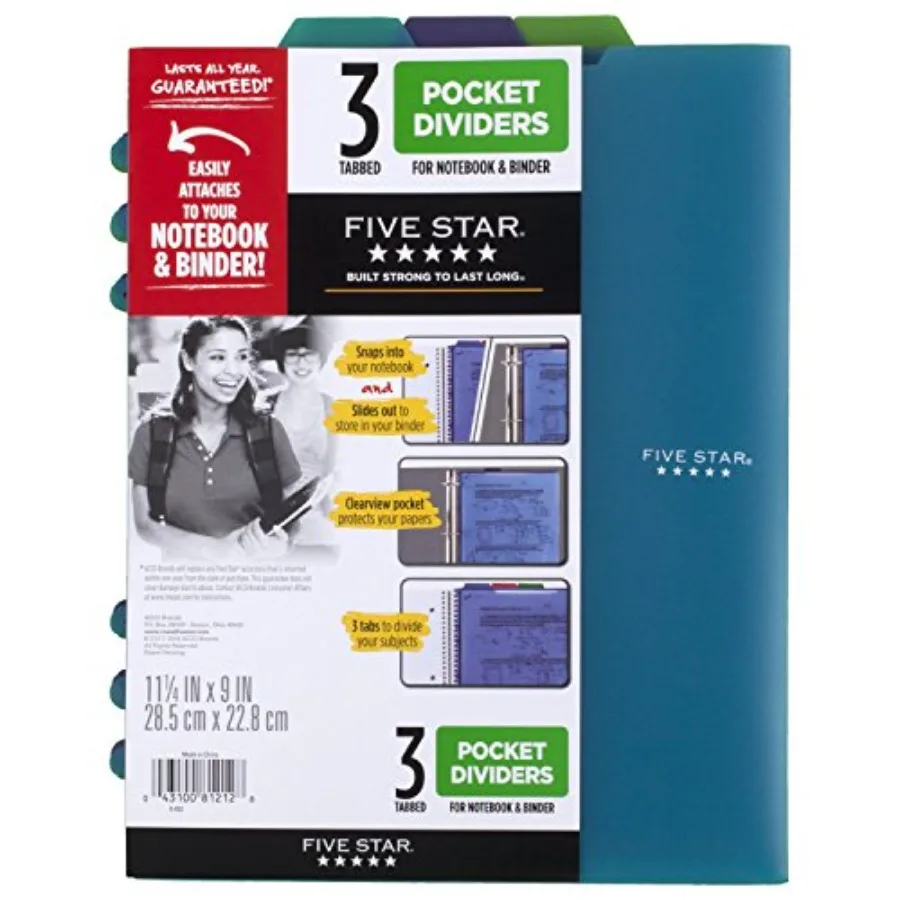 Pocket Dividers, Tabbed, Fits 3 Ring Binder, Colors Will Vary, 3 Pack 81212
Pocket Dividers, Tabbed, Fits 3 Ring Binder, Colors Will Vary, 3 Pack 81212