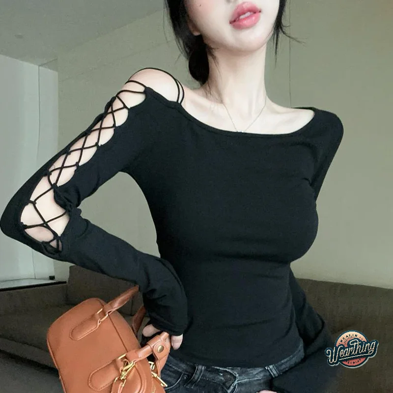 Women Tops Fashion Sexy T-shirt Hollow Cross Tie Off-shoulder Long Sleeve Slim T-shirt Crop Top
Women Tops Fashion Sexy T-shirt Hollow Cross Tie Off-shoulder Long Sleeve Slim T-shirt Crop Top