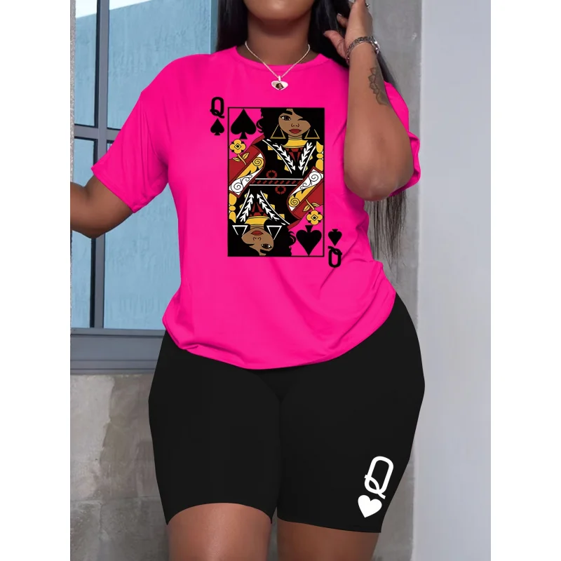 Large-size casual fashionable printed black short-sleeved shirt + shorts. Letter design. Sportswear. Queen. Poker print.
Large-size casual fashionable printed black short-sleeved shirt + shorts. Letter design. Sportswear. Queen. Poker print.
