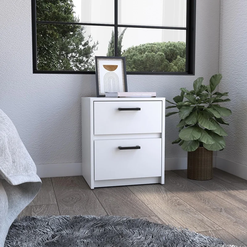 18" White Nightstand with 2 Drawers and Metal Handles
18" White Nightstand with 2 Drawers and Metal Handles