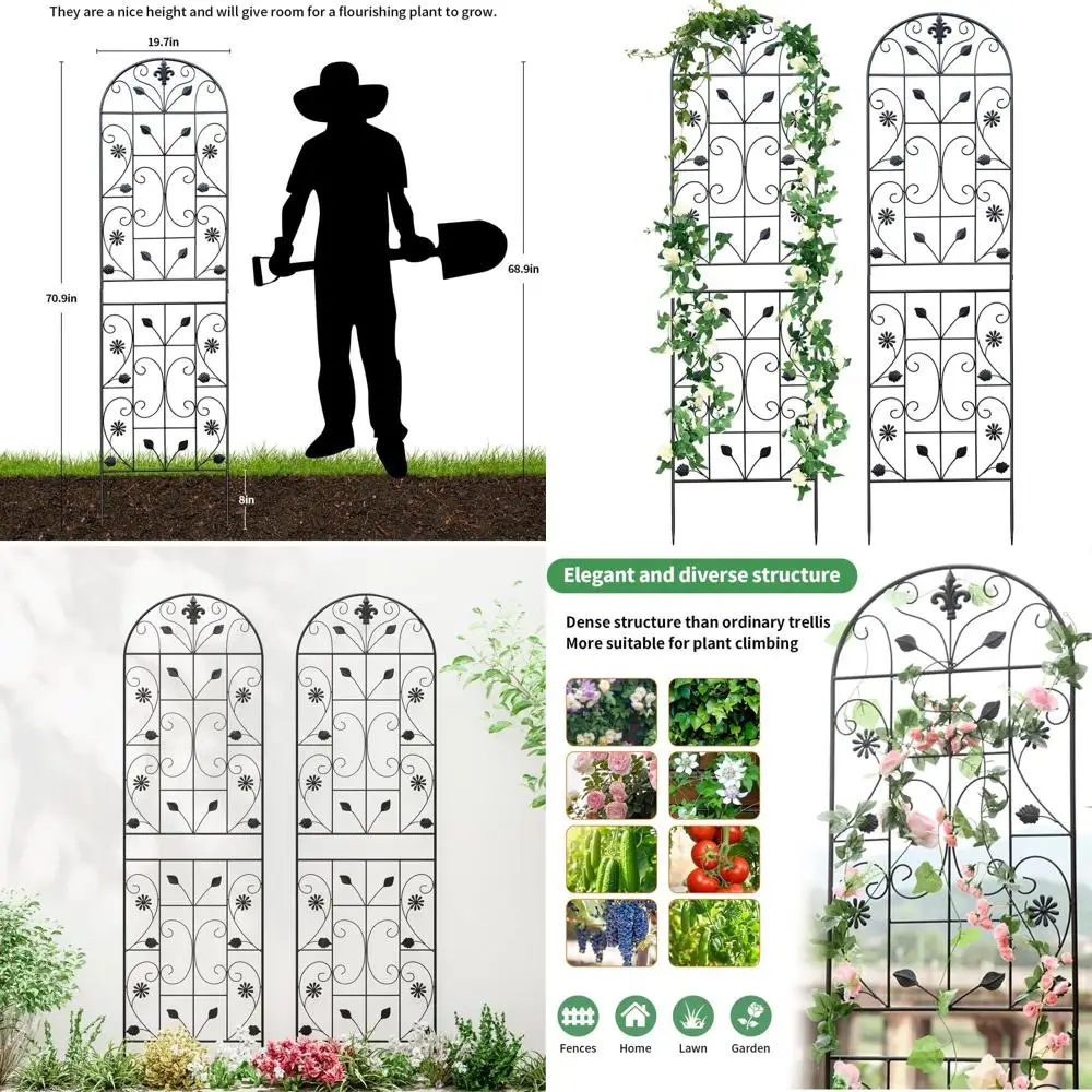 Outdoor Rustproof Metal Garden Trellis, 2-Pack, 70.8x19.6-inch, Easy Assembly, Black
Outdoor Rustproof Metal Garden Trellis, 2-Pack, 70.8x19.6-inch, Easy Assembly, Black