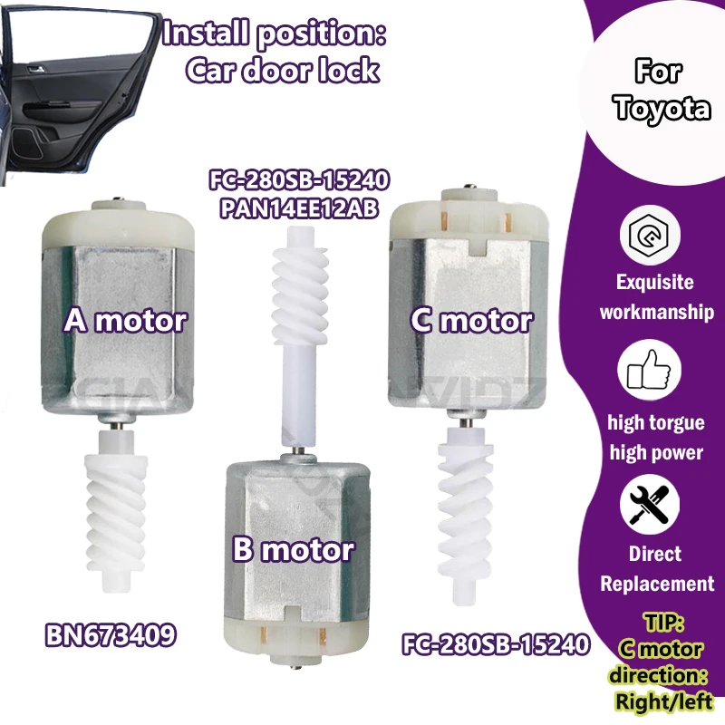 BN673409/FC-280SB-15240/PAN14EE12AB For Auris E150 E180/Harrier/Fortuner GUN Car Door Lock Actuator Replacement 12V DC Motor
BN673409/FC-280SB-15240/PAN14EE12AB For Auris E150 E180/Harrier/Fortuner GUN Car Door Lock Actuator Replacement 12V DC Motor