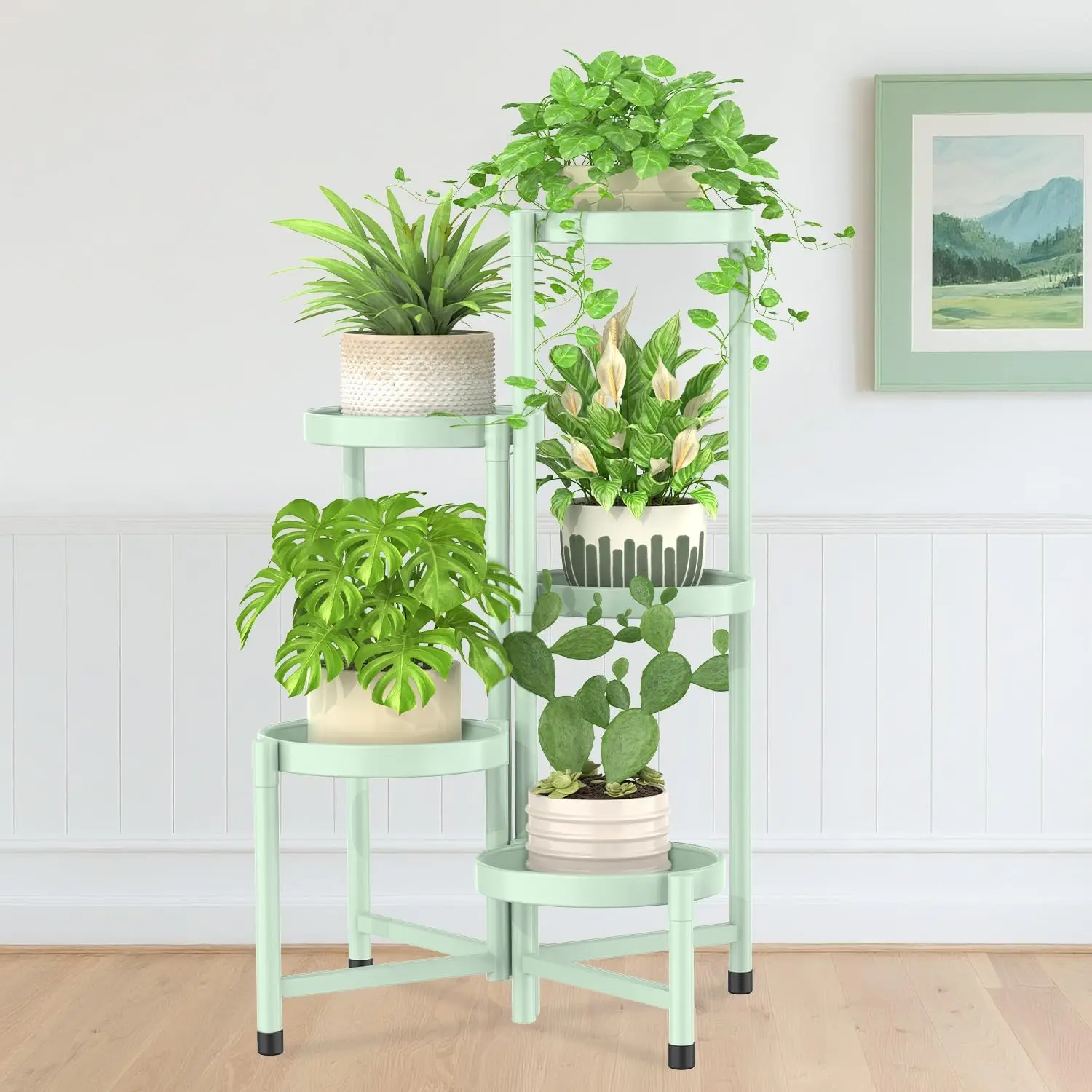 5-Tier Corner Metal Plant Stand, Adjustable Indoor Outdoor Flower Shelf for Patio Balcony Garden, Light Green
5-Tier Corner Metal Plant Stand, Adjustable Indoor Outdoor Flower Shelf for Patio Balcony Garden, Light Green
