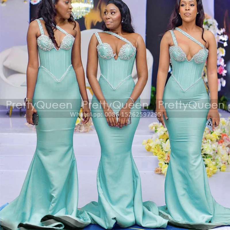 Mermaid Appliques One Shoulder Bridesmaid Dresses Long Sleeveless Trumpet Customized Party Dress Wedding Guest For Women
Mermaid Appliques One Shoulder Bridesmaid Dresses Long Sleeveless Trumpet Customized Party Dress Wedding Guest For Women