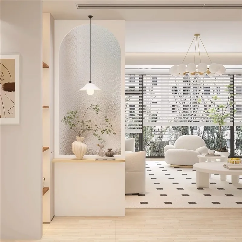 High-end creative cream style living room dining room glass partition washbasin entry blocking solid wood porch screen 
High-end creative cream style living room dining room glass partition washbasin entry blocking solid wood porch screen