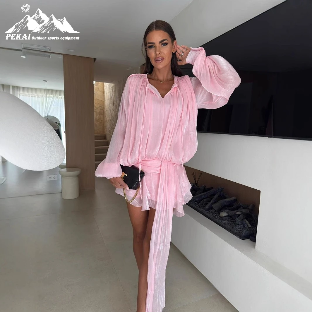 Шифоновое платье с длинными рукавами, европейское и американское летнее новое платье с рукавами-фонариками на шнуровке, короткая юбка, плиссированное платье
Шифоновое платье с длинными рукавами, европейское и американское летнее новое платье с рукавами-фонариками на шнуровке, короткая юбка, плиссированное платье