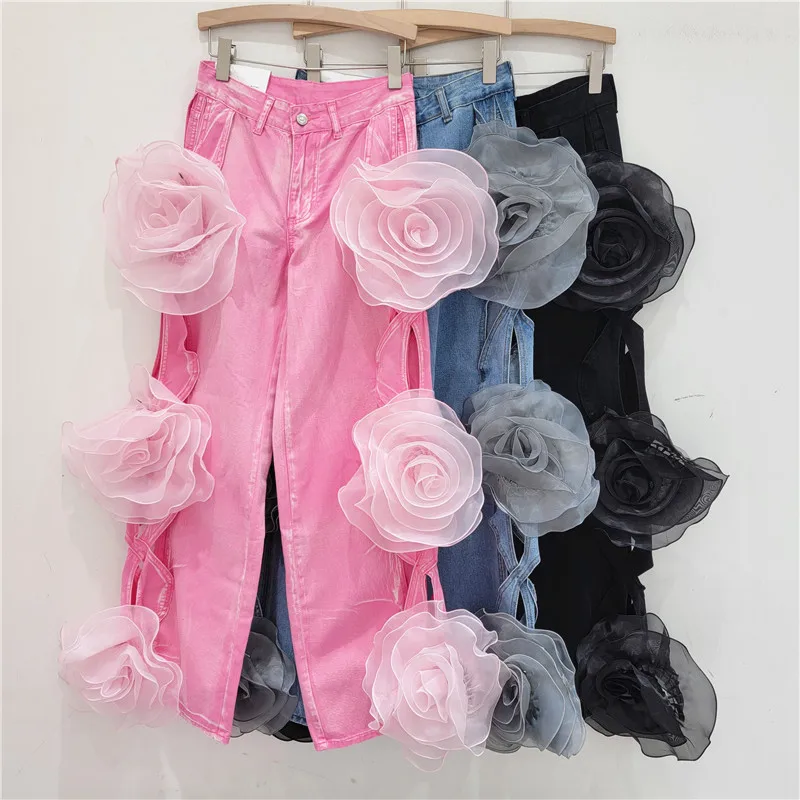 Elegant Gauze Spliced Big Flower Decoration Wide Leg Jeans Solid Hollow Out Baggy High Waist Denim Pant Fall Clubwear Y2K Woman
Elegant Gauze Spliced Big Flower Decoration Wide Leg Jeans Solid Hollow Out Baggy High Waist Denim Pant Fall Clubwear Y2K Woman