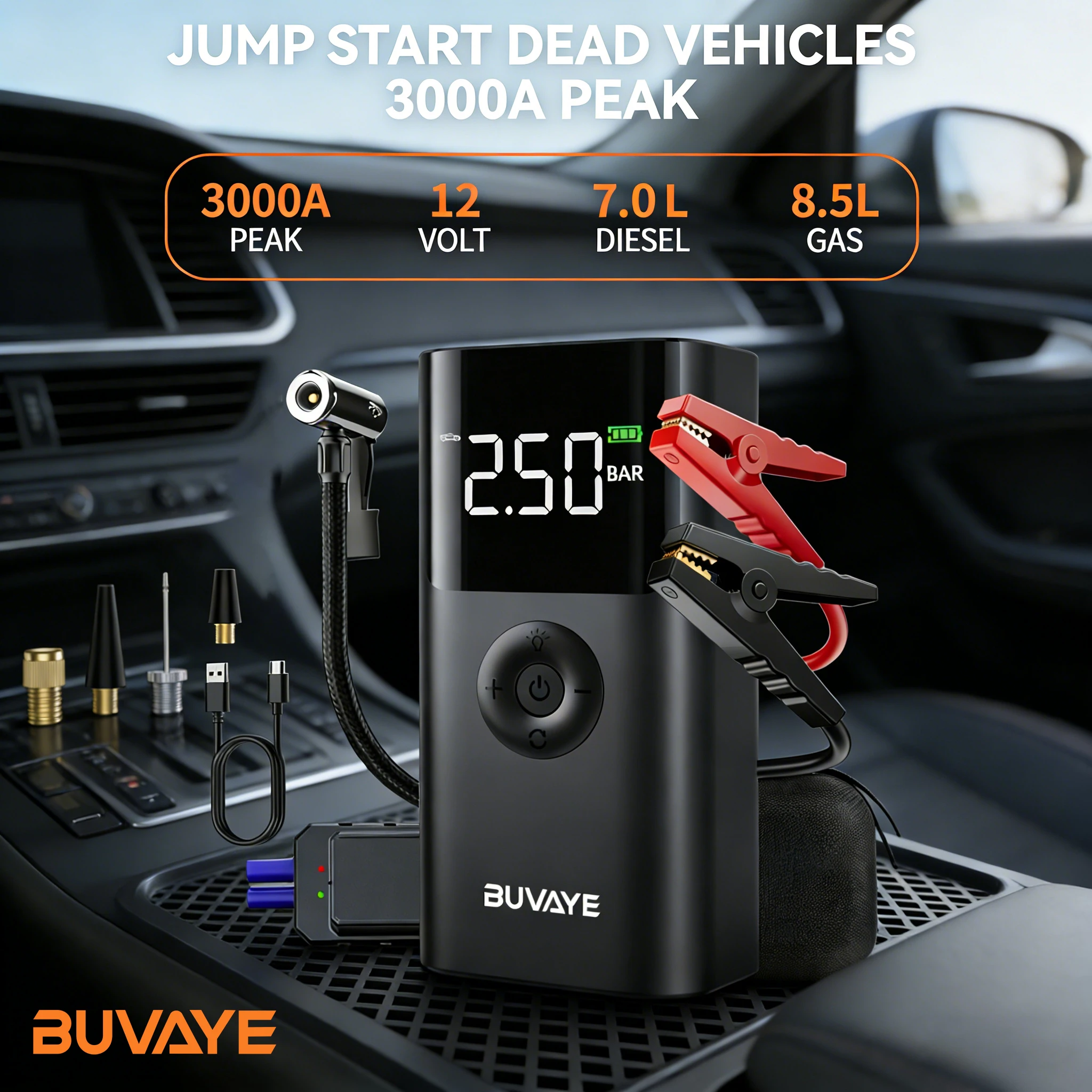 Портативное пусковое устройство BUVAYE 12V с компрессором 150PSI, внешний аккумулятор и насос для подкачки шин, аварийное устройство для запуска двигателя
Портативное пусковое устройство BUVAYE 12V с компрессором 150PSI, внешний аккумулятор и насос для подкачки шин, аварийное устройство для запуска двигателя