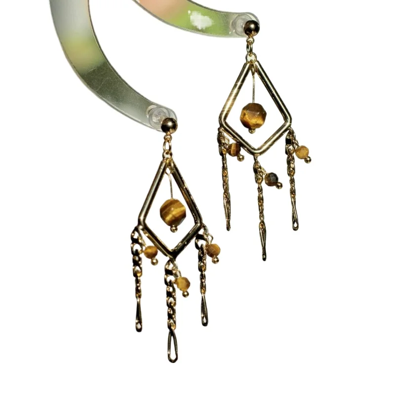 Niche retro national style tiger eye stone geometric long fringed earrings exquisite earrings
Niche retro national style tiger eye stone geometric long fringed earrings exquisite earrings