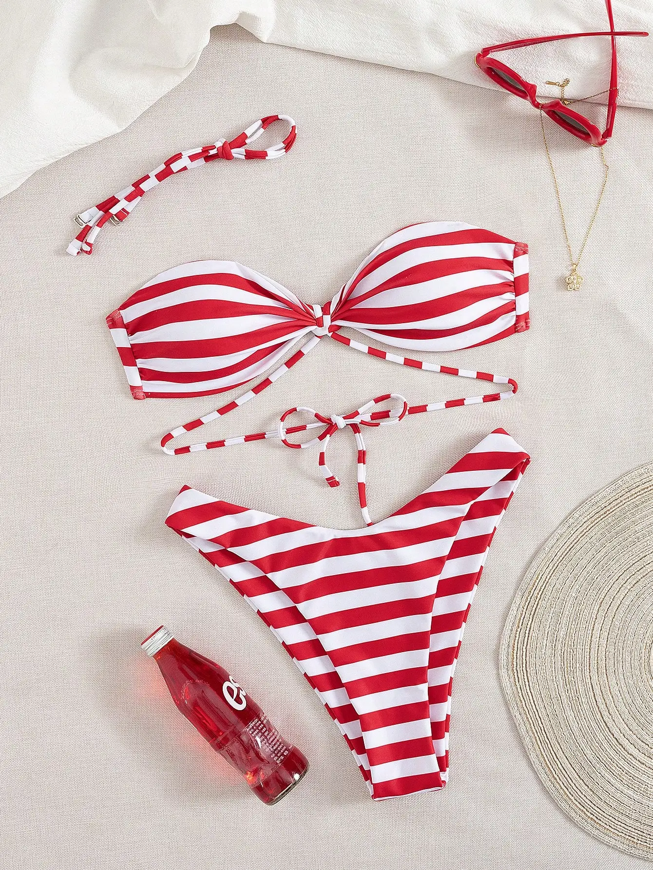 Red And White Striped Bikini Set Women Bandeau Top High Waist Bottom Beach Swimwear
Red And White Striped Bikini Set Women Bandeau Top High Waist Bottom Beach Swimwear