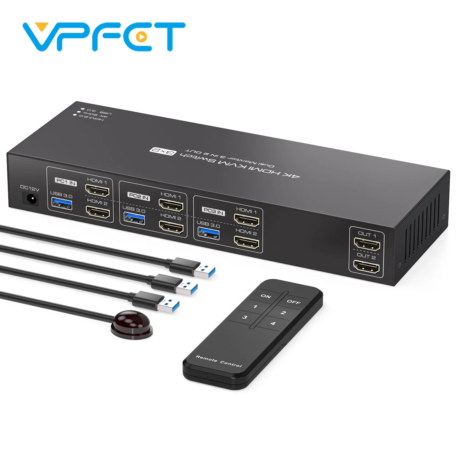 HDMI 2.0 KVM Switch 3 in 2 out 4K@60Hz 18Gbps with USB 3.0 hub infrared remote control plug play compatible Windows Mac Linux
HDMI 2.0 KVM Switch 3 in 2 out 4K@60Hz 18Gbps with USB 3.0 hub infrared remote control plug play compatible Windows Mac Linux