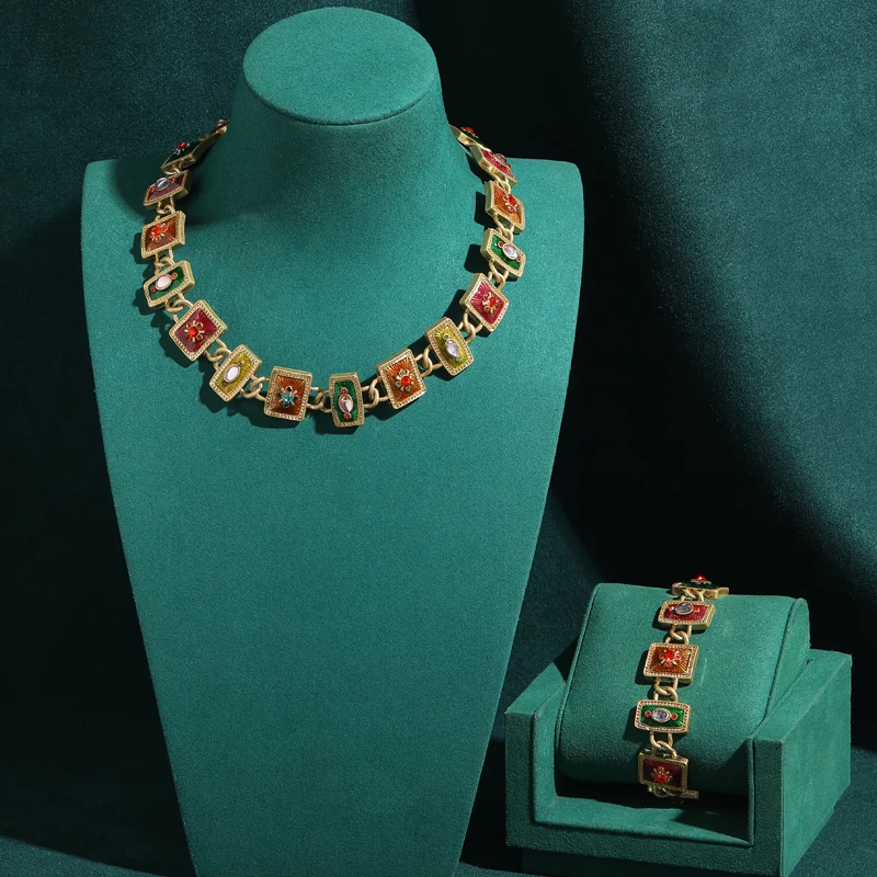 Vintage Rectangle Natural Stone Colorful Jewelry Sets Relief Flower Choker Necklace Bracelet 2026 Trend Elegant New Accessories
Vintage Rectangle Natural Stone Colorful Jewelry Sets Relief Flower Choker Necklace Bracelet 2026 Trend Elegant New Accessories