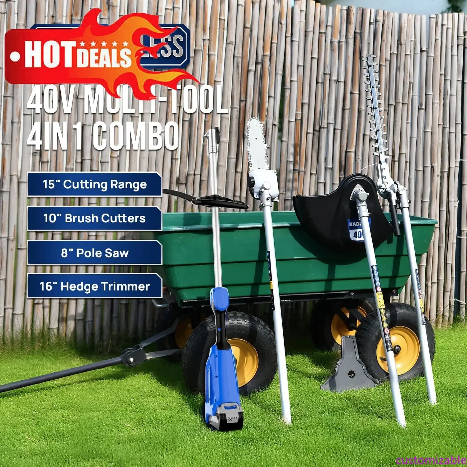 Настраиваемый беспроводной триммер для травы 40В, кусторез/насадка для подрезки краев, многофункциональный набор 4-в-1 с возможностью установки насадок, с 1 аккумулятором 40В 4Ач и
Настраиваемый беспроводной триммер для травы 40В, кусторез/насадка для подрезки краев, многофункциональный набор 4-в-1 с возможностью установки насадок, с 1 аккумулятором 40В 4Ач и