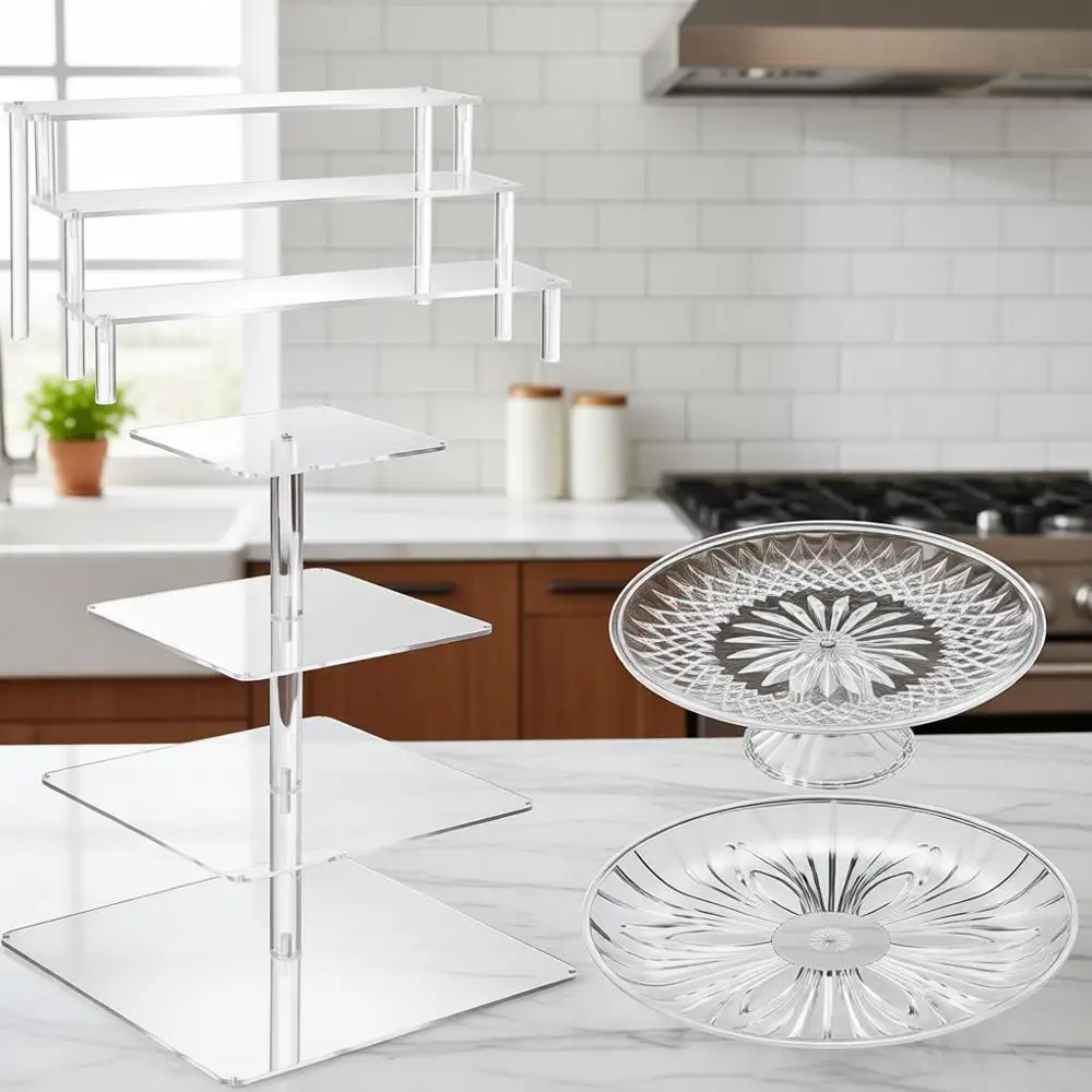 Набор из 6 акриловых подставок для торта: 2 подставки-подиумы, 4-ярусная подставка для капкейков, 3 круглых подноса для классического свадебного или праздничного декора
Набор из 6 акриловых подставок для торта: 2 подставки-подиумы, 4-ярусная подставка для капкейков, 3 круглых подноса для классического свадебного или праздничного декора