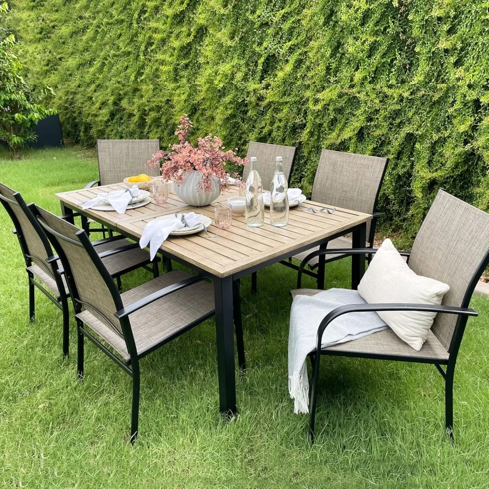 Patio Table and Chairs Set, Patio Dining Set for 6 with Chairs and Wood-Like Rectangle Steel Table for Deck Backyard Lawn Poolsi
Patio Table and Chairs Set, Patio Dining Set for 6 with Chairs and Wood-Like Rectangle Steel Table for Deck Backyard Lawn Poolsi