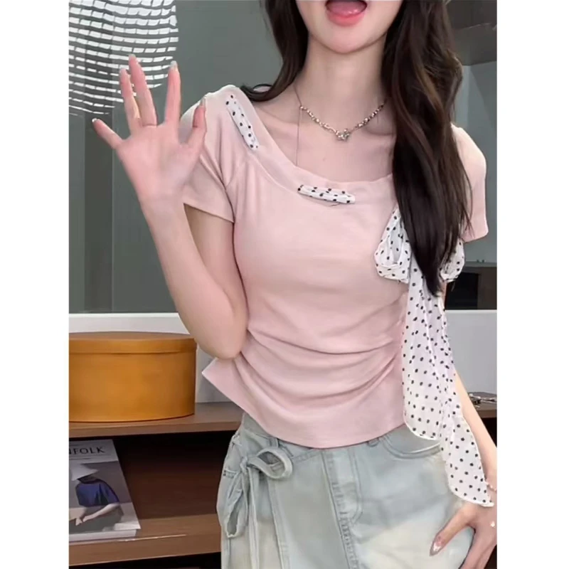 2025 Summer Bow Ribbon Pink Short Sleeve T-Shirt for Women
2025 Summer Bow Ribbon Pink Short Sleeve T-Shirt for Women