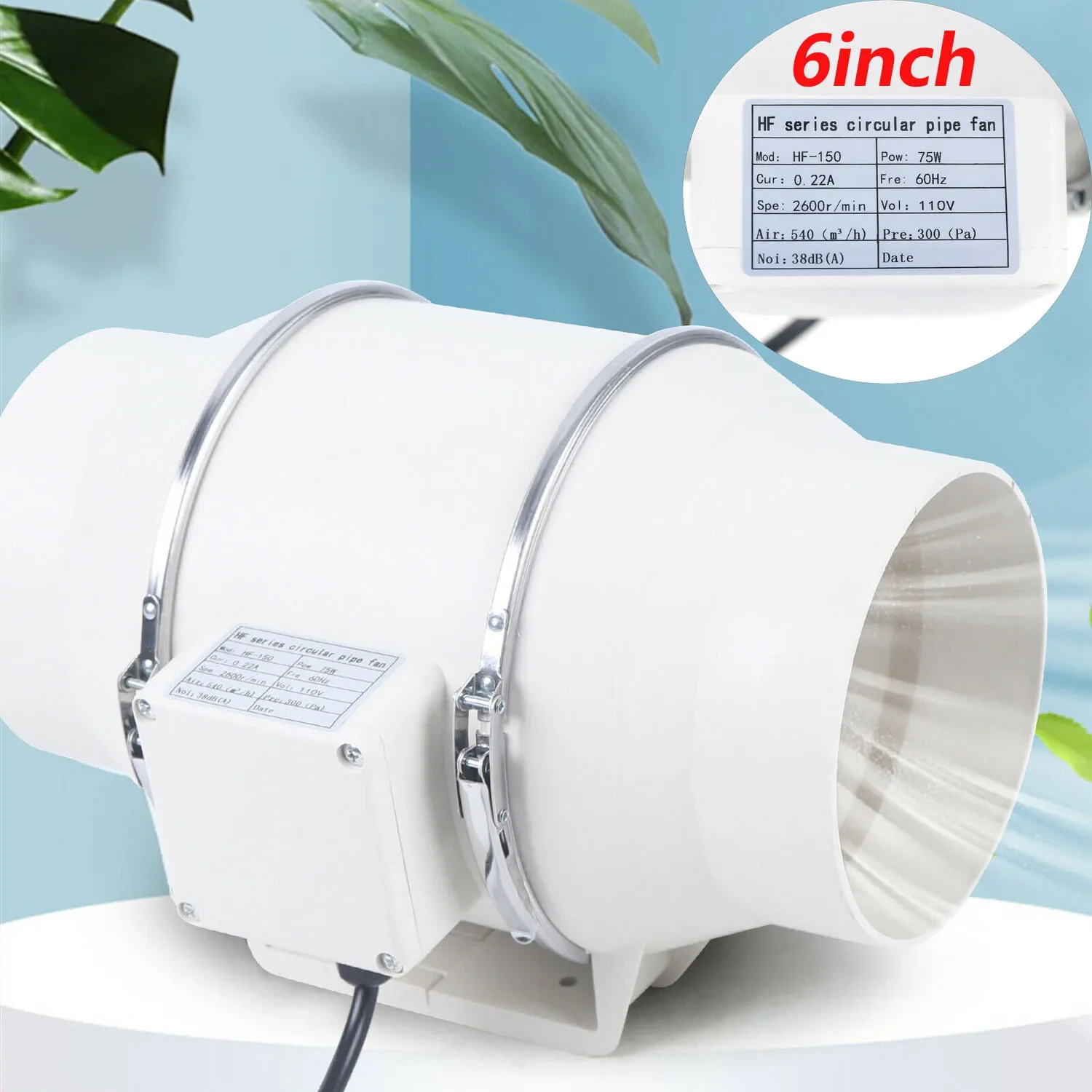 6 Inch Inline Duct Fan 540 CFM - Quiet 75W (0.1 HP) Exhaust Blower for Ventilation Ducting
6 Inch Inline Duct Fan 540 CFM - Quiet 75W (0.1 HP) Exhaust Blower for Ventilation Ducting