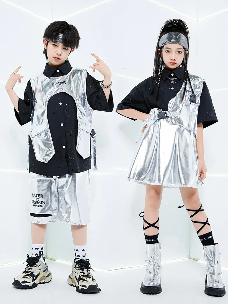 Girls Hip Hop Dance Costume Summer Black Short Sleeve Shirt for Kids Boys Jazz Performance Clothes Silver Stage Wear
Girls Hip Hop Dance Costume Summer Black Short Sleeve Shirt for Kids Boys Jazz Performance Clothes Silver Stage Wear