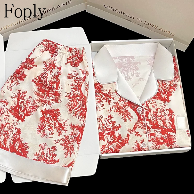 Floral Printed Pajamas Set Summer New Ladies Sweet Satin Silk Short Sleeve+Pants Women Ice Silk Cute Homewear Casual Wear
Floral Printed Pajamas Set Summer New Ladies Sweet Satin Silk Short Sleeve+Pants Women Ice Silk Cute Homewear Casual Wear