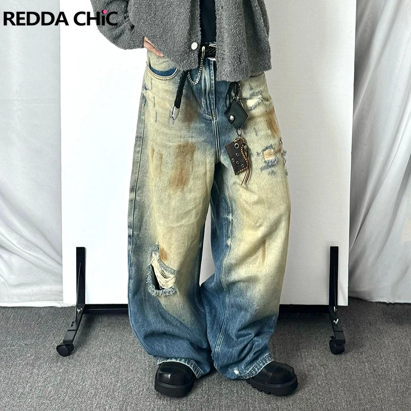 REDDACHIC Men Destroyed Gradient Denim Wide Leg Pants Dirty Wash Distressed Blue High Waist Baggy Jeans Casual Vintage Clothes
REDDACHIC Men Destroyed Gradient Denim Wide Leg Pants Dirty Wash Distressed Blue High Waist Baggy Jeans Casual Vintage Clothes