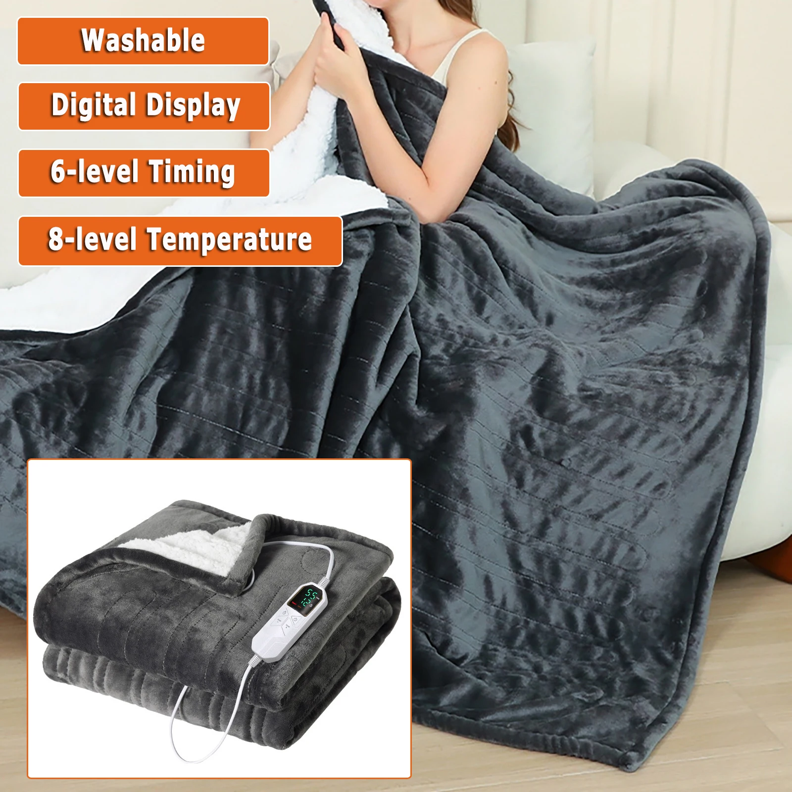 Washable Carbon Fiber Electric Blanket Far-infrared Heating Warmer Soft Flannel Blanket 8 Heating Levels 12 Hours Timed auto-Off
Washable Carbon Fiber Electric Blanket Far-infrared Heating Warmer Soft Flannel Blanket 8 Heating Levels 12 Hours Timed auto-Off