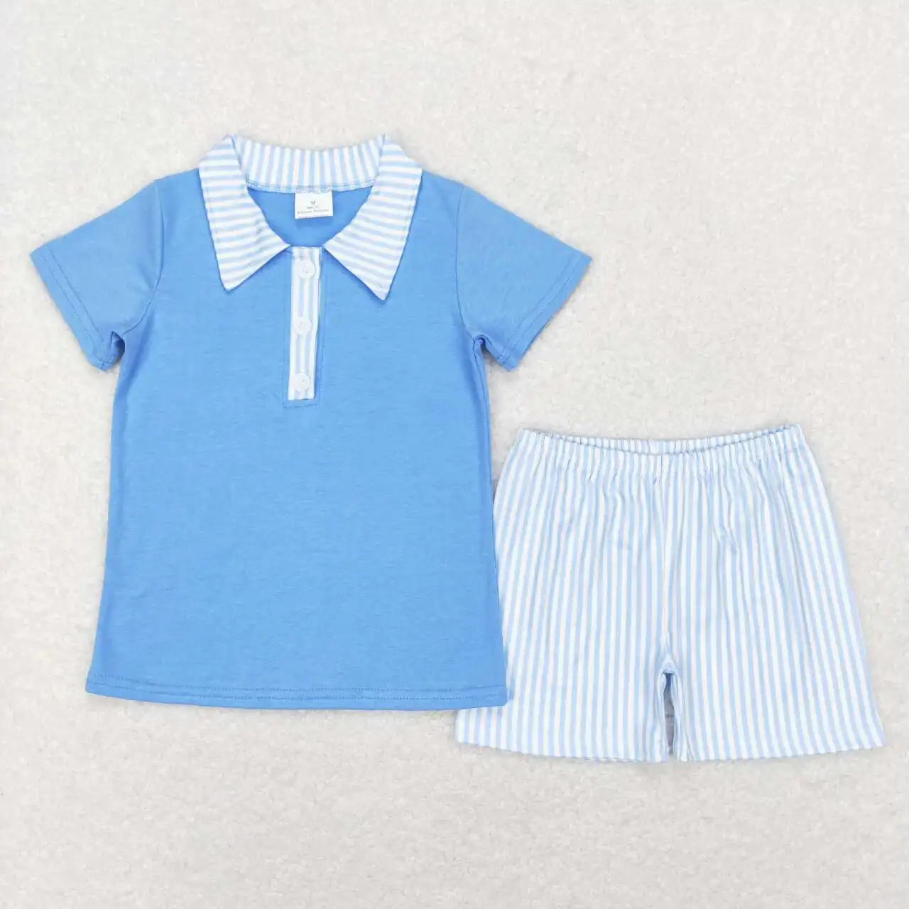 Wholesale hot sale Kids for Baby Boys Clothes Children's clothing Blue and white striped neckline short-sleeved shorts suit
Wholesale hot sale Kids for Baby Boys Clothes Children's clothing Blue and white striped neckline short-sleeved shorts suit