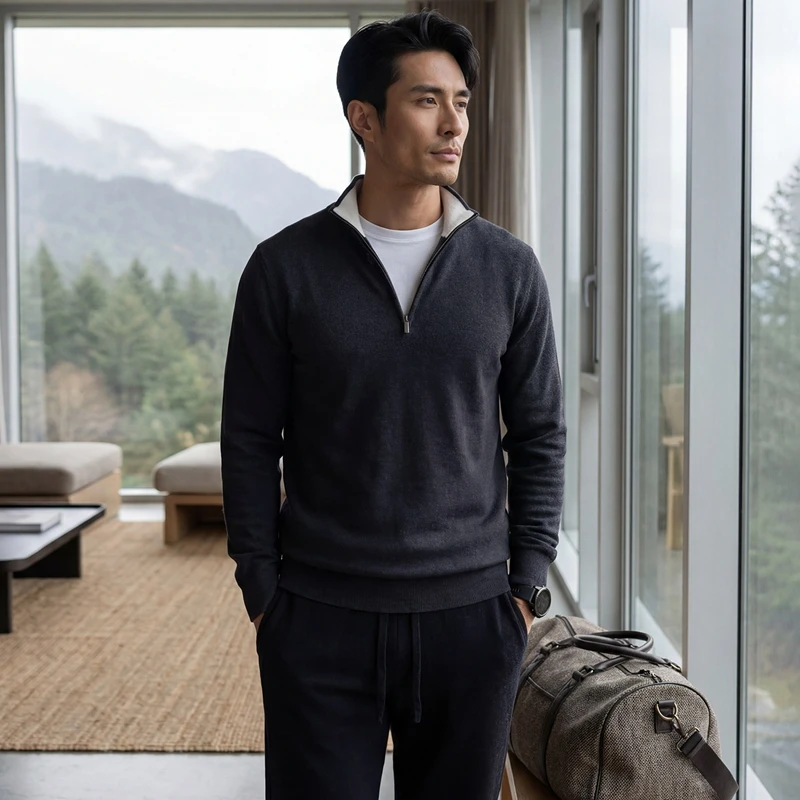 100% cashmere men's pullover business casual knitted spun sweater Mock Neck Tops loose Jumper high-quality luxury Half zipper
100% cashmere men's pullover business casual knitted spun sweater Mock Neck Tops loose Jumper high-quality luxury Half zipper