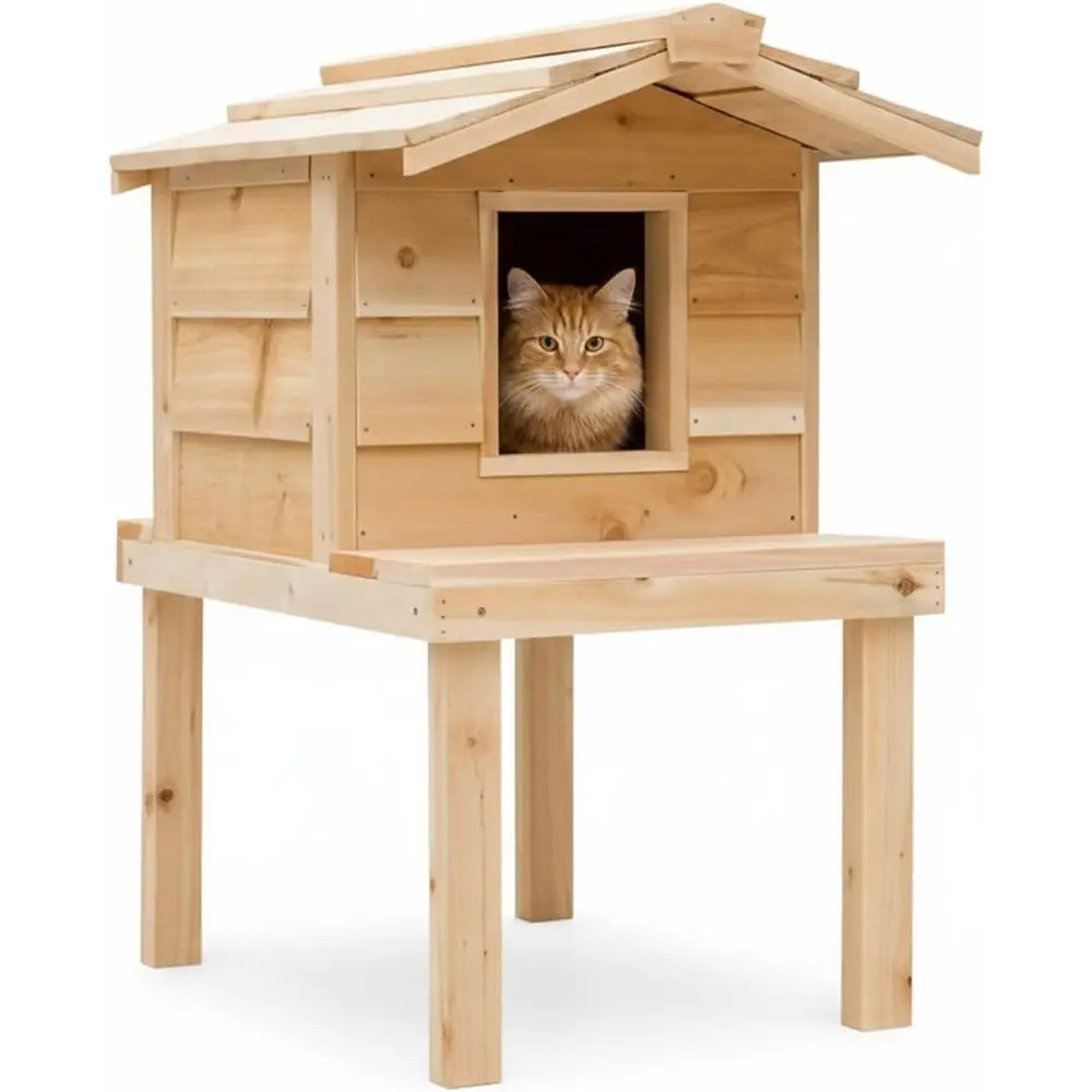 Weatherproof Outdoor Cat House with Extended Roof and Insulated Elevated Condo
Weatherproof Outdoor Cat House with Extended Roof and Insulated Elevated Condo