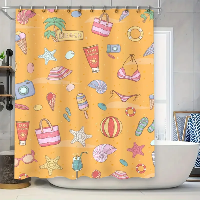 Летняя пляжная занавеска для душа с красочными аксессуарами для декора ванной комнаты, солнечный оранжевый принт
Летняя пляжная занавеска для душа с красочными аксессуарами для декора ванной комнаты, солнечный оранжевый принт